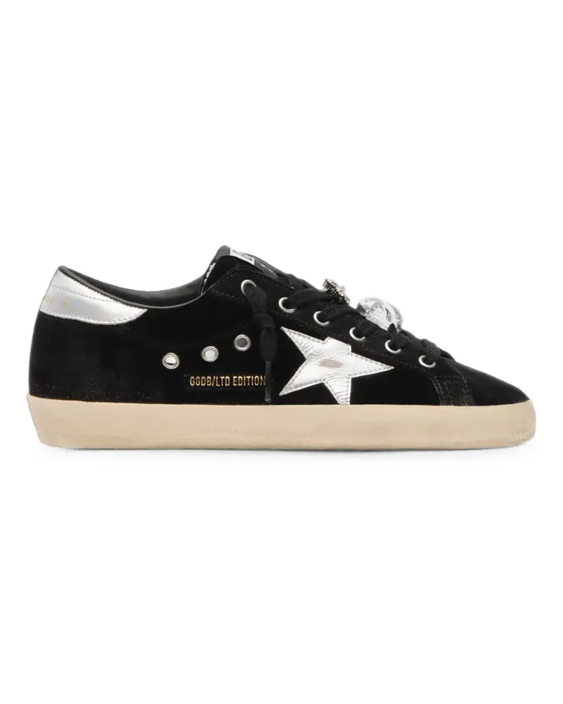 Golden Goose Super Star Sneaker mit Obermaterial und Fersenkappe aus Samt, laminiertem Stern und Anhängern - Schwarz Schwarz