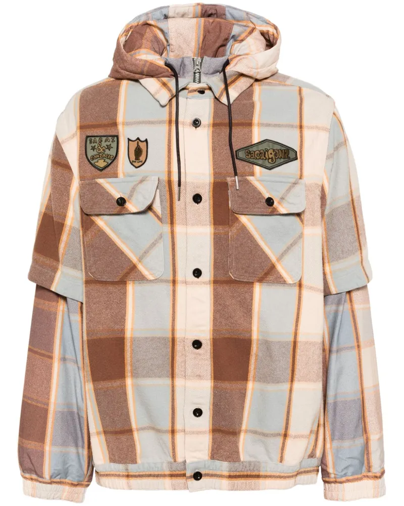 Sacai Hemdjacke mit Karomuster - Braun Braun