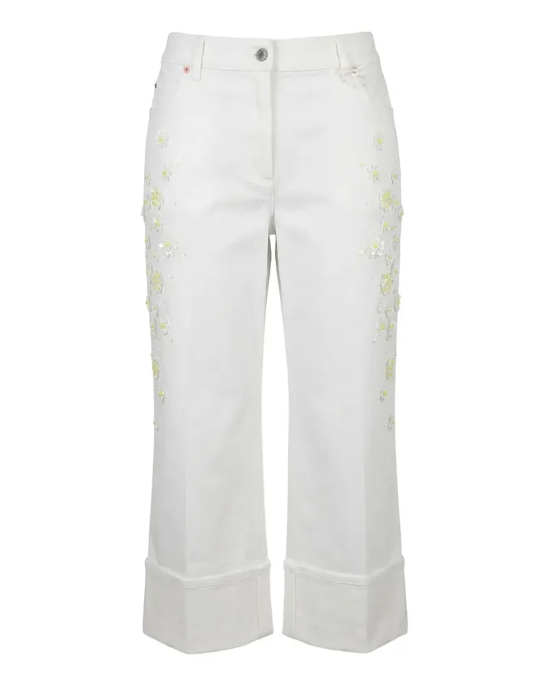 Valentino Garavani Cropped-Jeans mit Blumenapplikation - Weiß Weiß