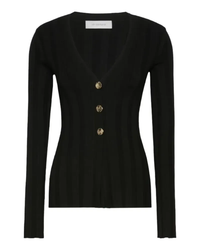 SPORTMAX Laser ribbed-knit V-neck cardigan - Schwarz Schwarz