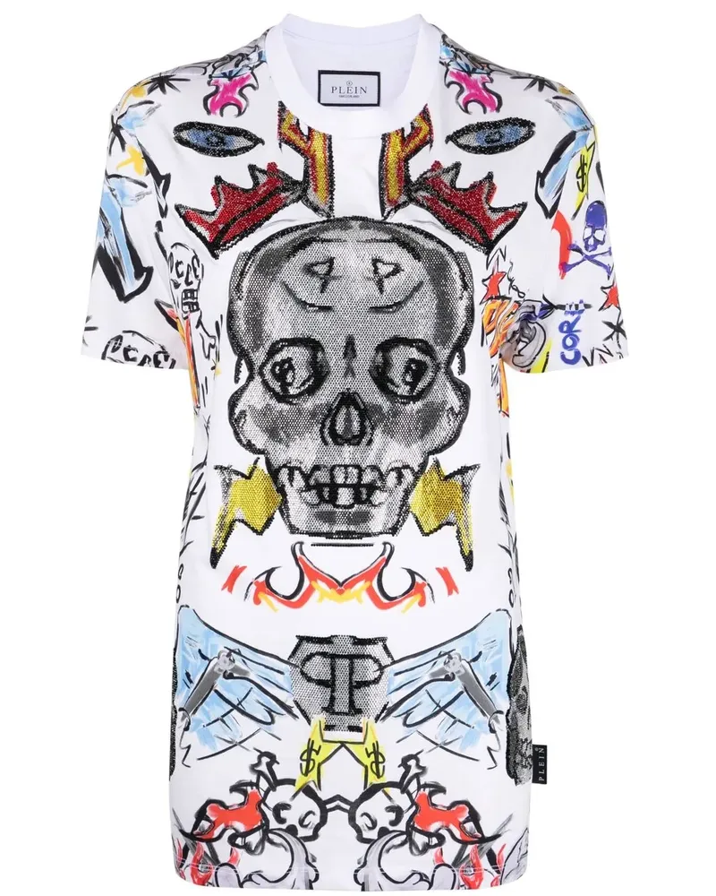 Philipp Plein T-Shirt mit Totenkopf - Weiß Weiß