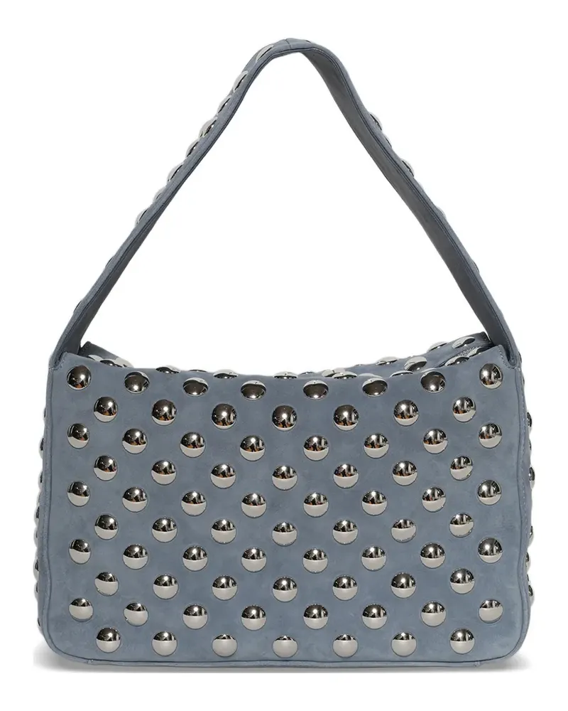 KHAITE Elena bag in lead suede with silver studs - Blau Blau