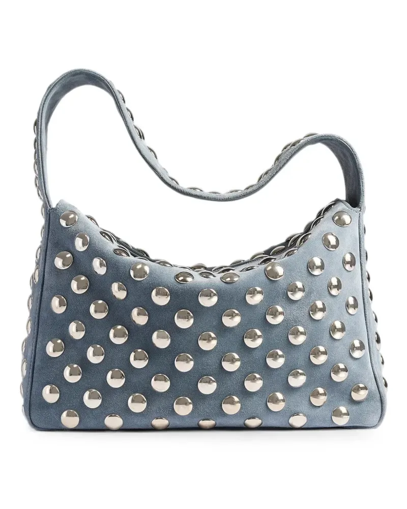 KHAITE Elena bag in lead suede with silver studs - Blau Blau