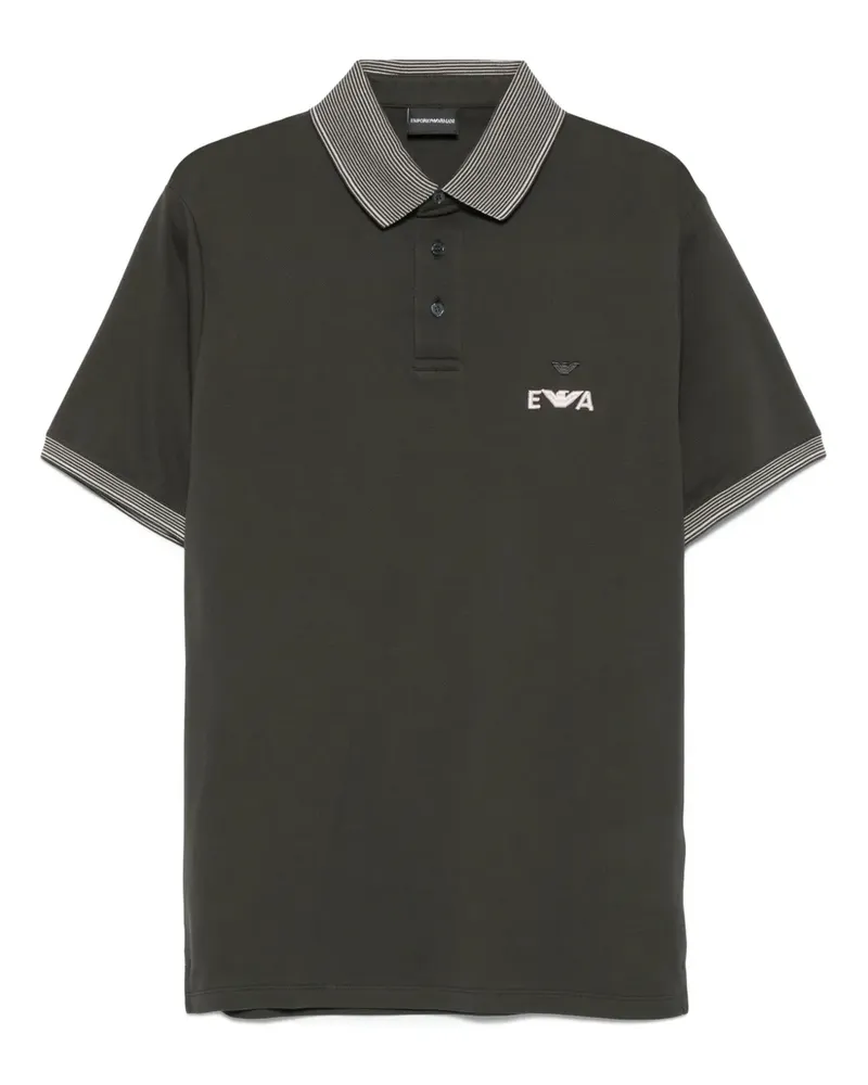 Emporio Armani Gestreiftes Poloshirt mit Logo-Stickerei - Grün Grün