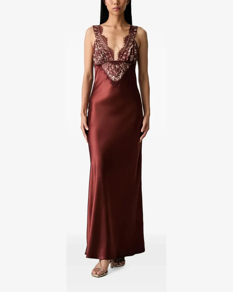 Bardot Torie Satin-Maxikleid mit Spitzeneinsätzen - Rot Rot