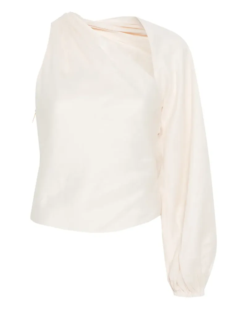 Self-Portrait draped-sleeve top - Nude Nude