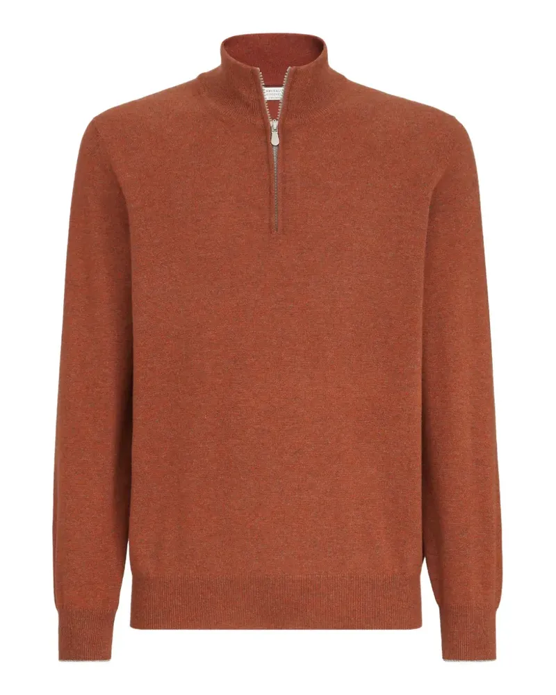 Brunello Cucinelli Pullover aus Kaschmir Mouliné mit halbem Reißverschluss - Orange Orange