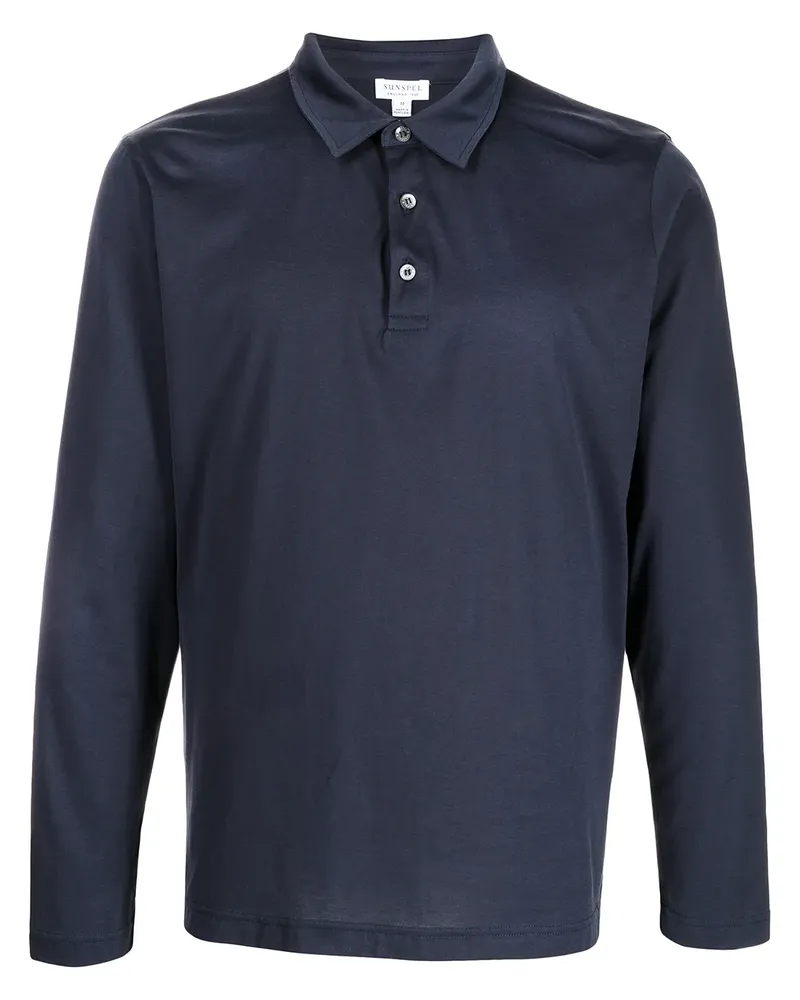 Sunspel Langärmeliges Poloshirt - Blau Blau