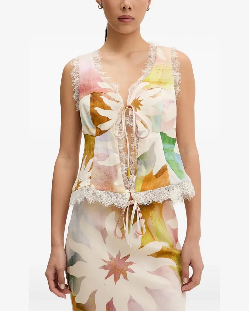 Never Fully Dressed lace-trim floral-print top - Nude Nude