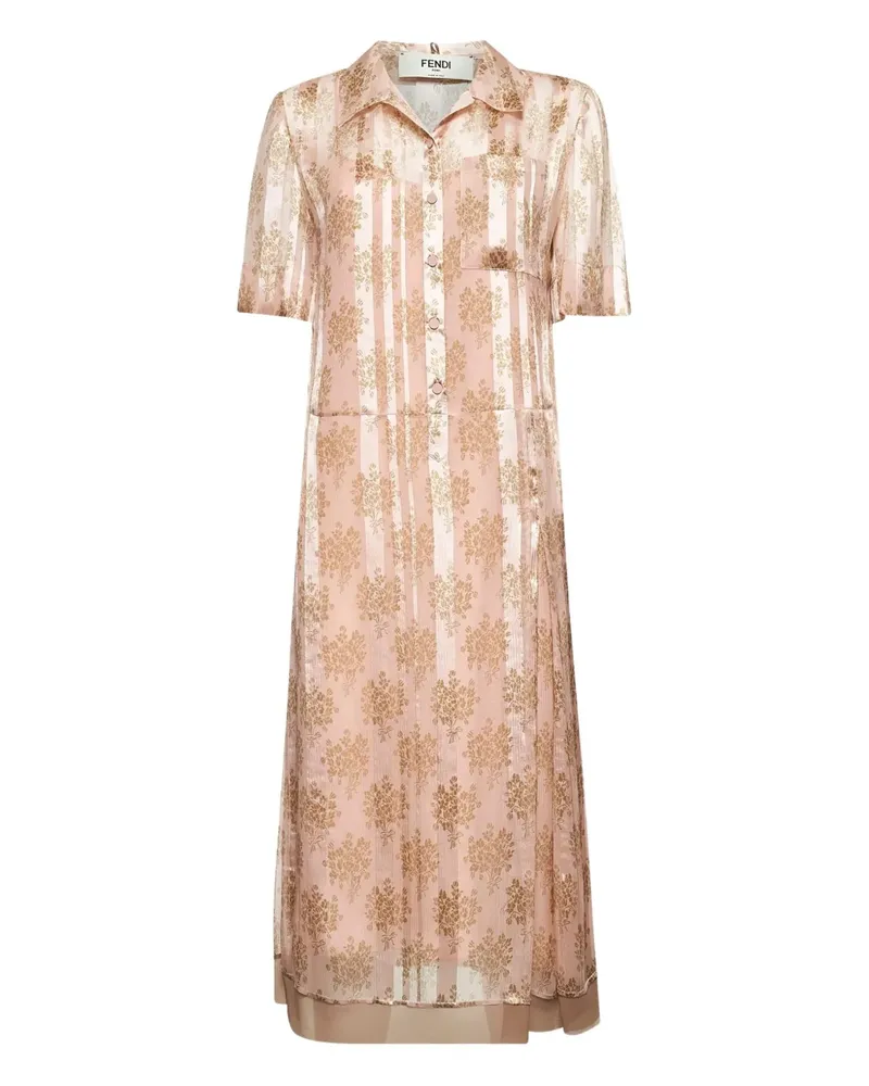 Fendi Hemdkleid mit Blumenstrauß-Motiv - Nude Nude