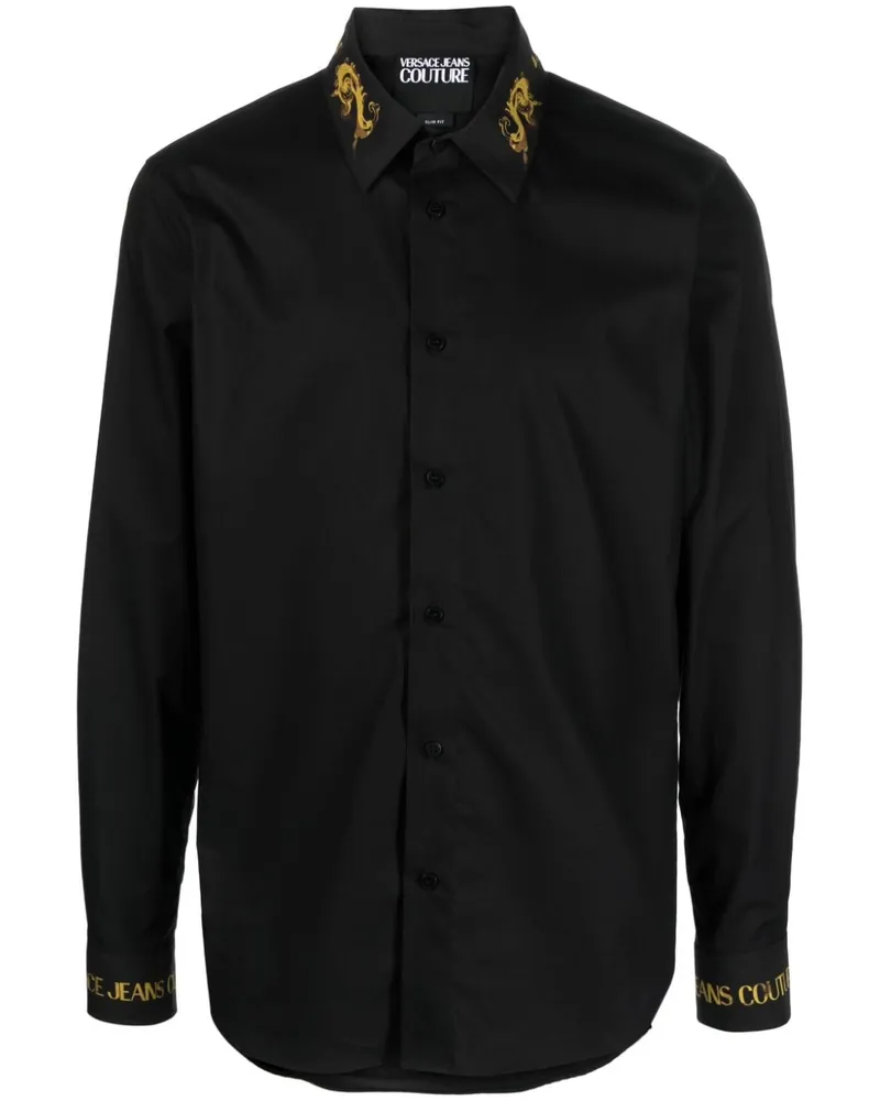 Versace Jeans Hemd mit Logo-Stickerei - Schwarz Schwarz