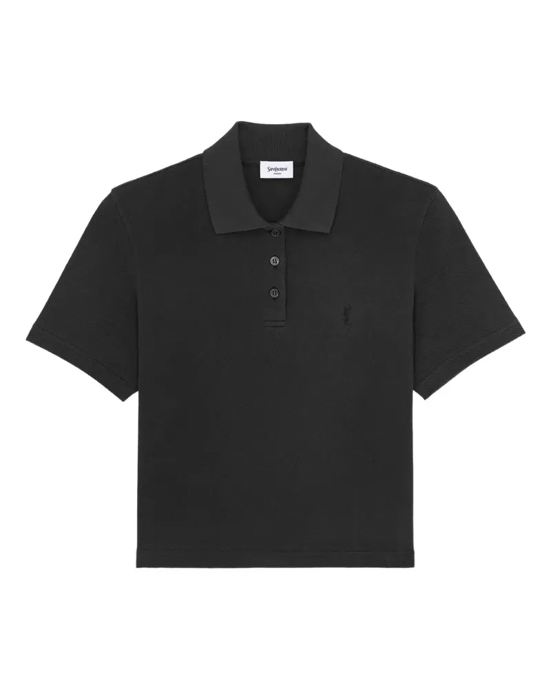 Saint Laurent Piqué-Poloshirt mit Logo-Stickerei - Schwarz Schwarz