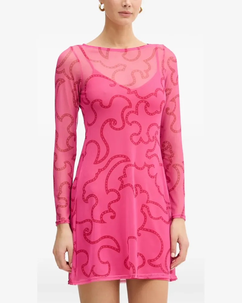 Never Fully Dressed abstract-print mesh mini dress - Rosa Rosa