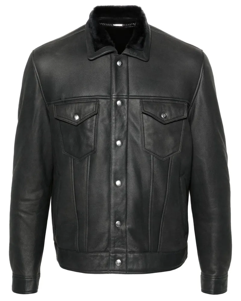 Eleventy Lederjacke mit Nahtdetail - Schwarz Schwarz