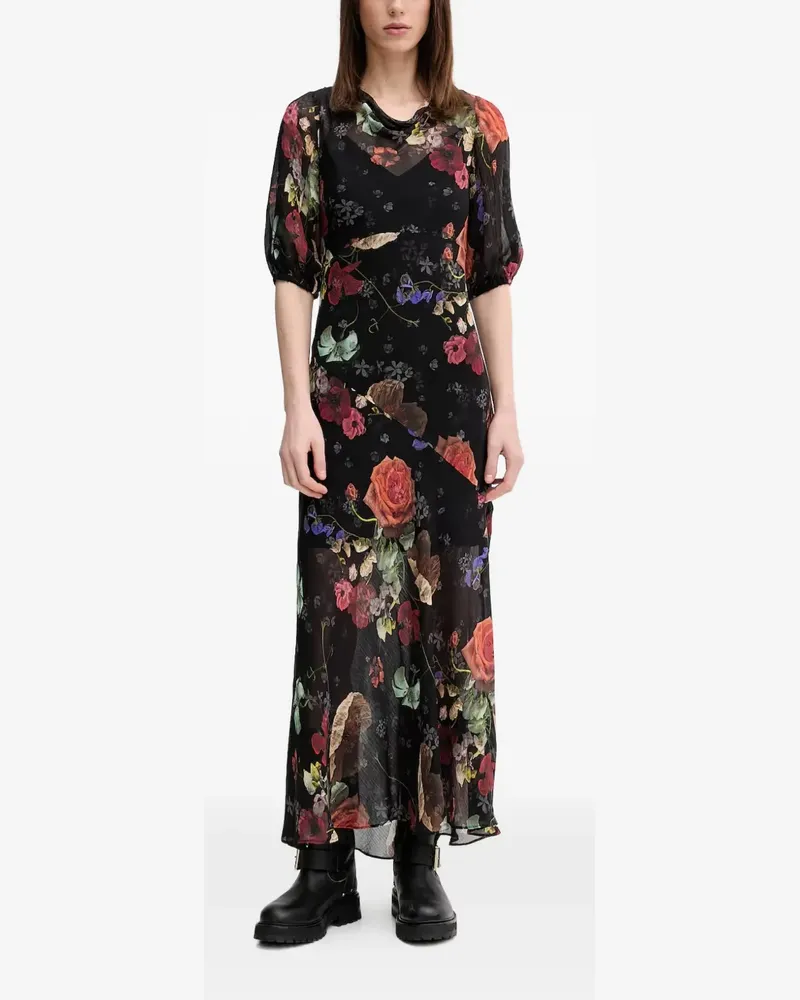 AllSaints Tiwa Maxikleid mit Blumen-Print - Schwarz Schwarz