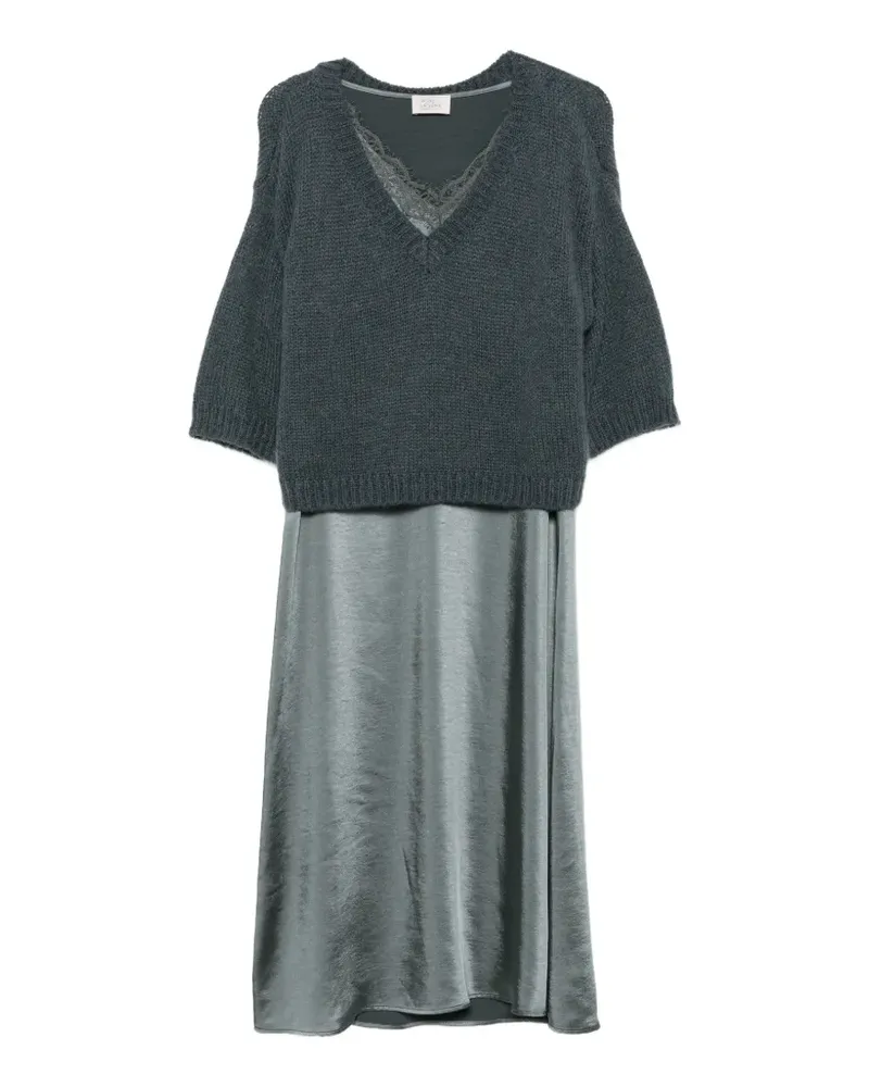 Vera Mont Midikleid in Satinoptik mit Spitzenbesatz - Grün Grün