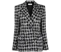 Boucle-Blazer mit Hahnentrittmuster - Schwarz
