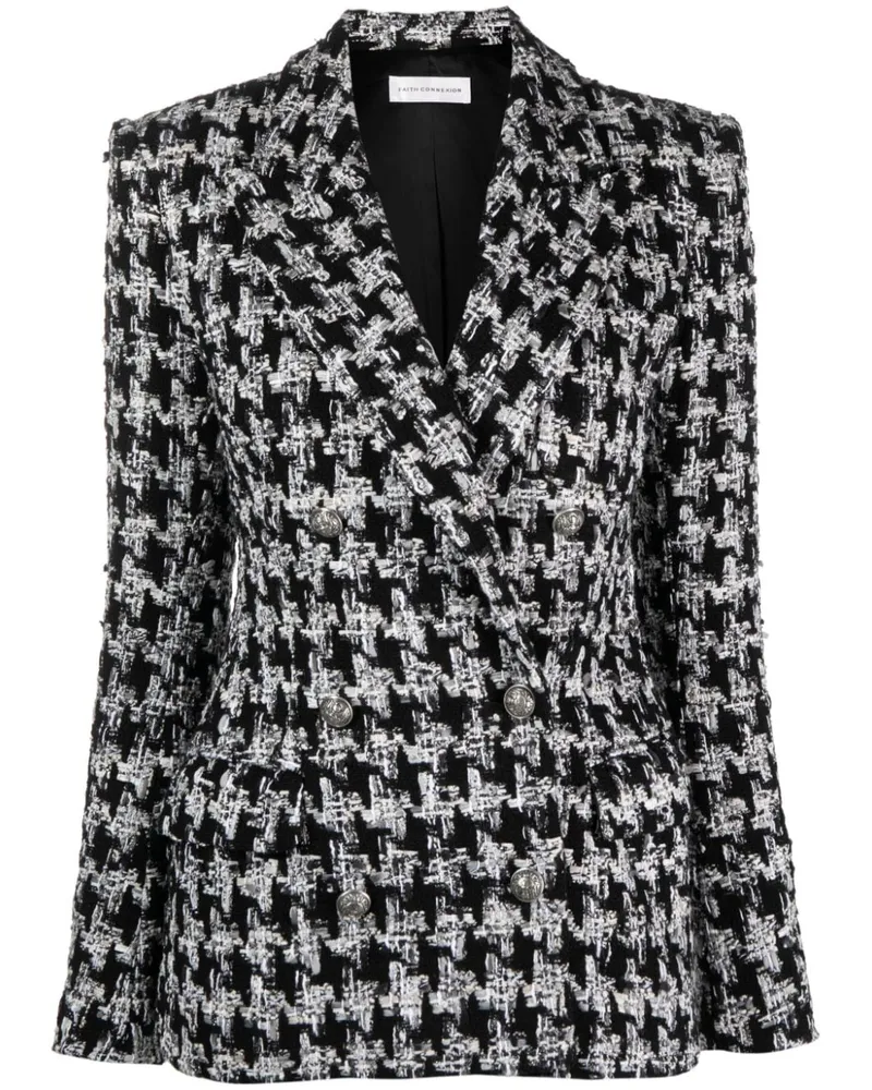 Faith Connexion Boucle-Blazer mit Hahnentrittmuster - Schwarz Schwarz