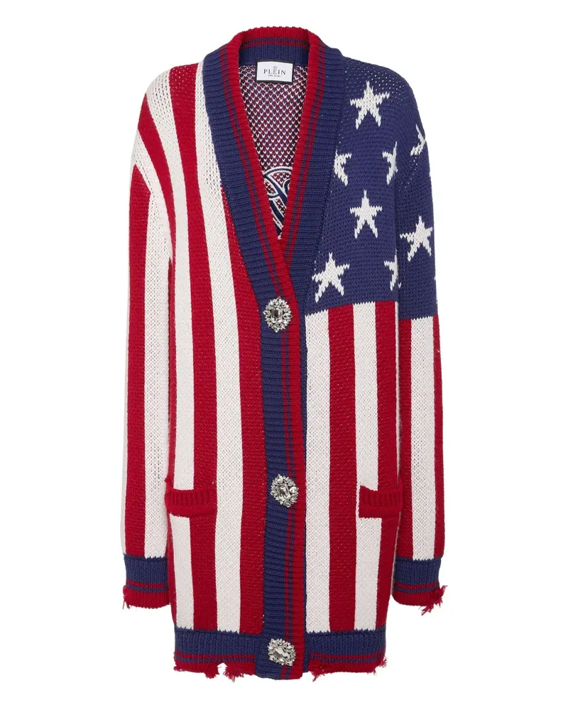 Philipp Plein Cardigan mit Flaggen-Intarsie - Rot Rot