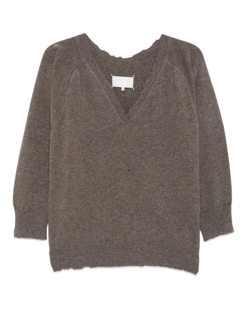 Maison Margiela Distressed-Strick mit V-Ausschnitt - Braun Braun
