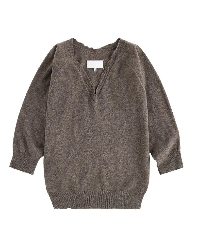 Maison Margiela Distressed-Strick mit V-Ausschnitt - Braun Braun
