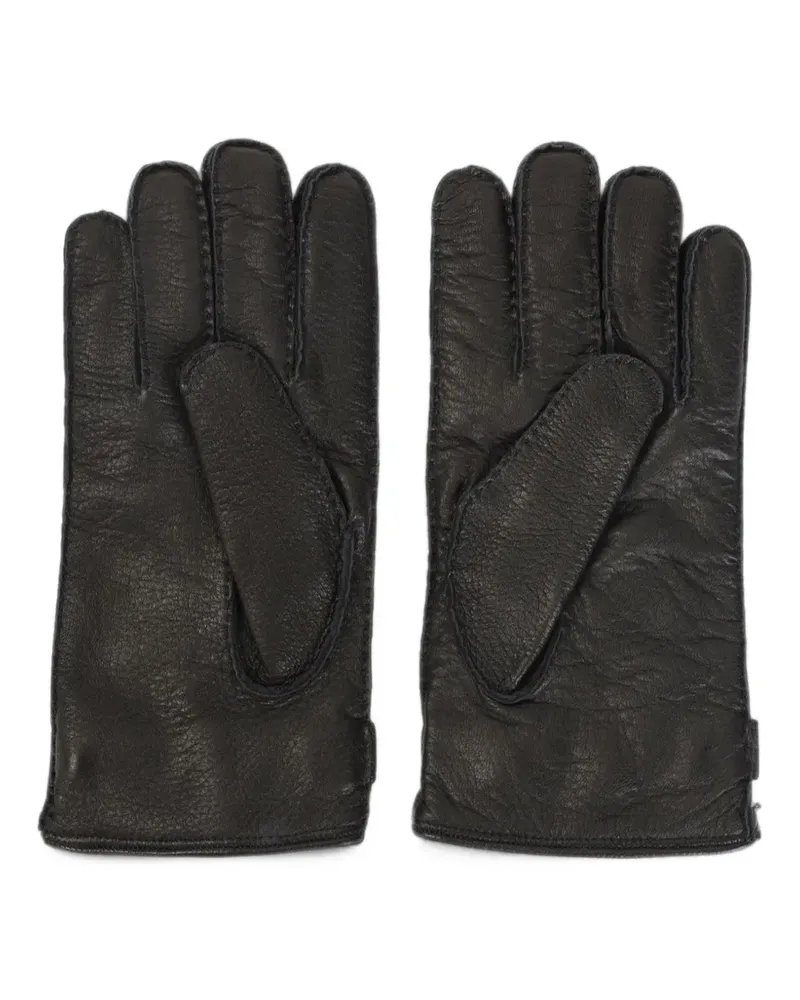 Kiton Handschuhe mit verstellbarem Riemen und Logo-Schild - Schwarz Schwarz