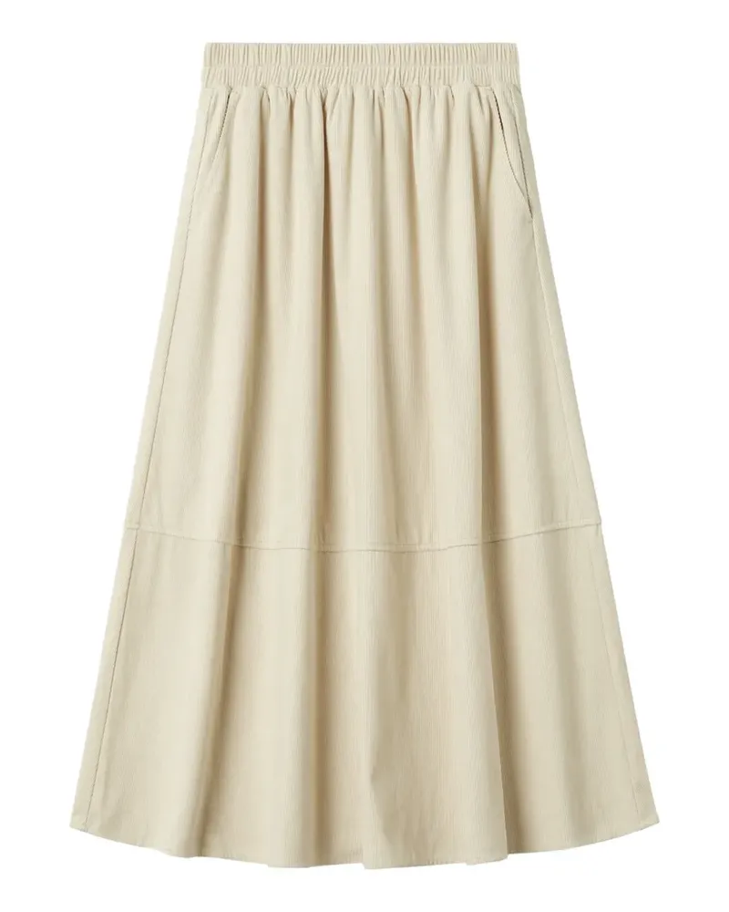 b+ab Gestufter Midirock in Cordoptik - Nude Nude