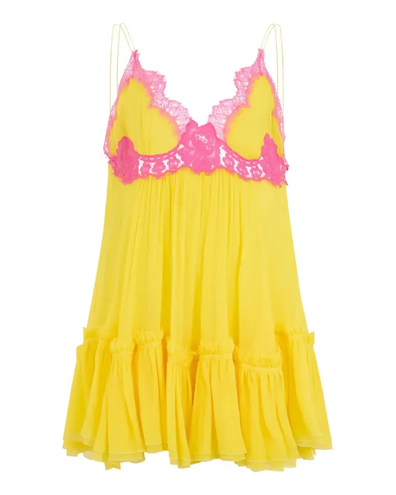 Roberto Cavalli lace ruffled mini dress - Gelb Gelb
