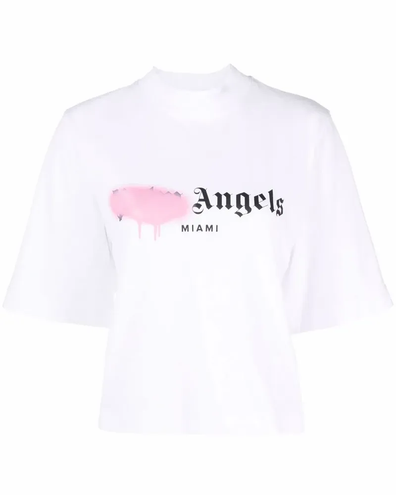 Palm Angels Cropped-T-Shirt mit Logo - Weiß Weiß