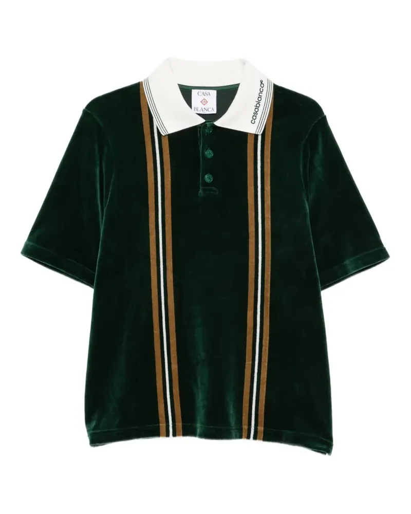 Casablanca Paris vertical-stripe velvet polo shirt - Grün Grün