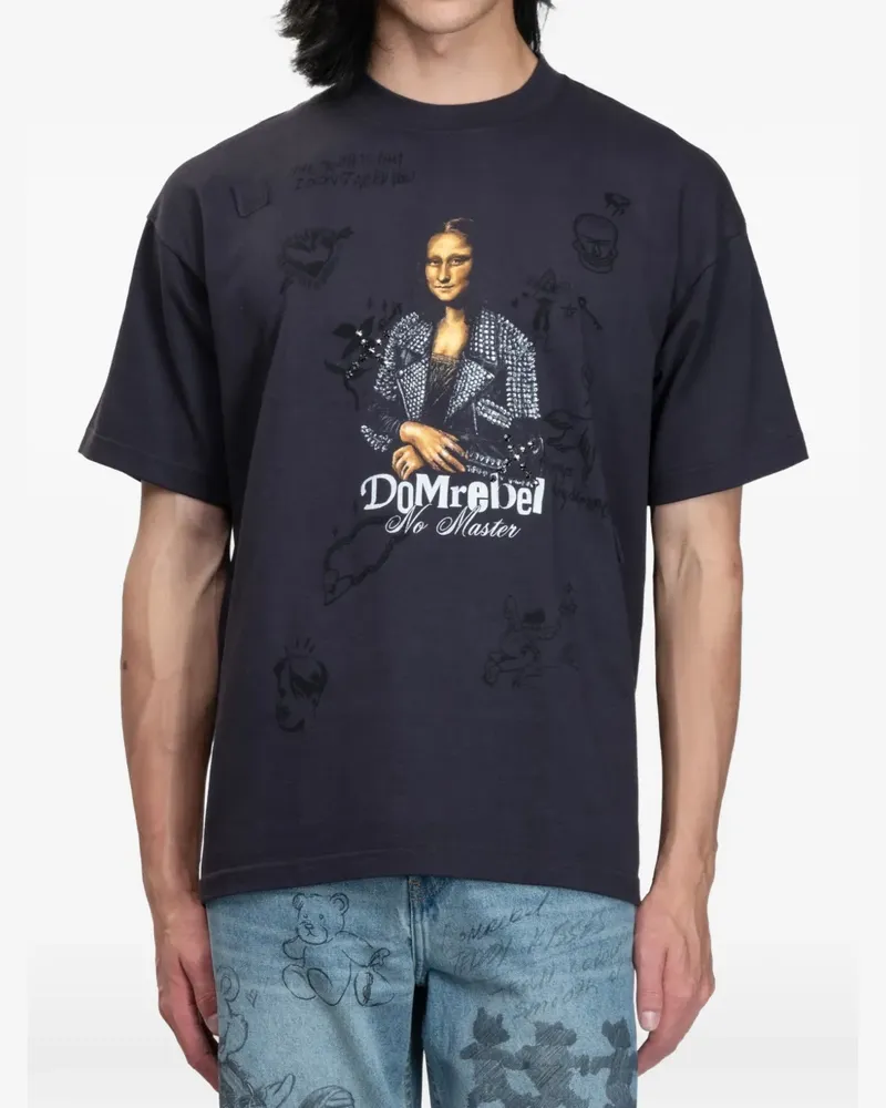 DOMREBEL She Is Her T-Shirt mit strassverziertem Print - Schwarz Schwarz