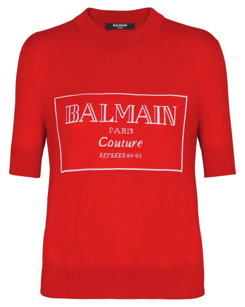 Balmain T-Shirt mit Logo-Intarsie - Rot Rot