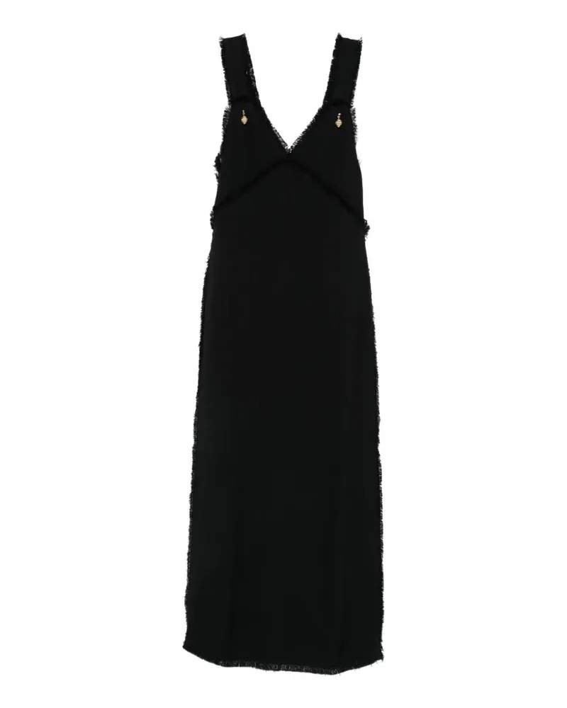 Totême frayed-edges V-neck midi dress - Schwarz Schwarz