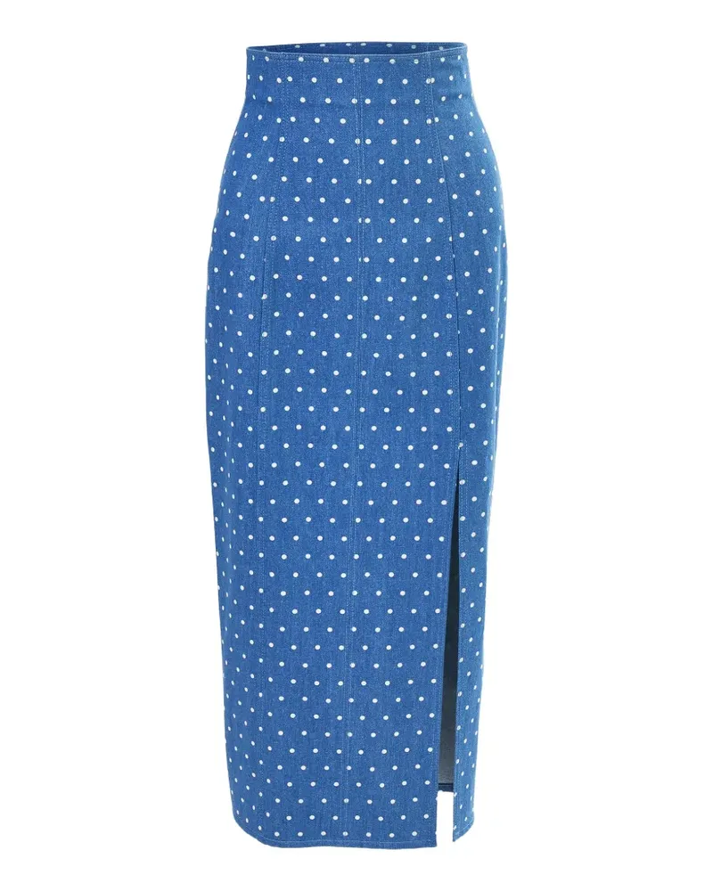 Carolina Herrera New York Jeansrock in Midi-Länge mit hoher Taille und Polka Dots - Blau Blau