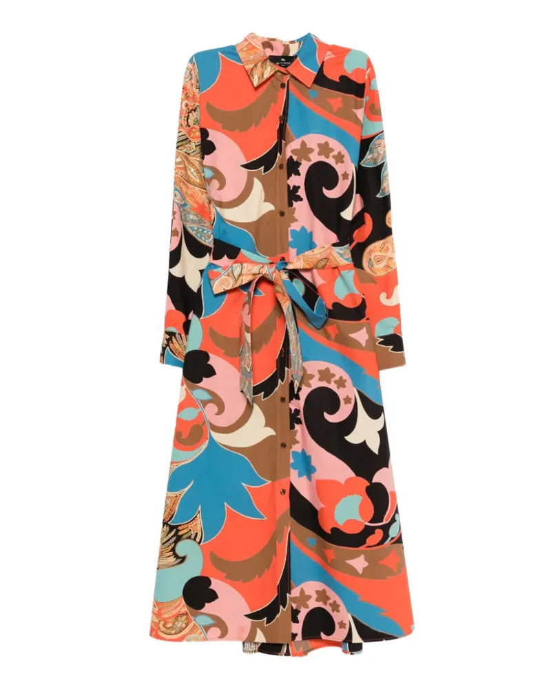 Etro paisley-print belted shirt dress - Orange Orange