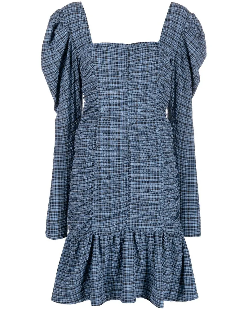 Ganni Seersucker-Minikleid - Blau Blau