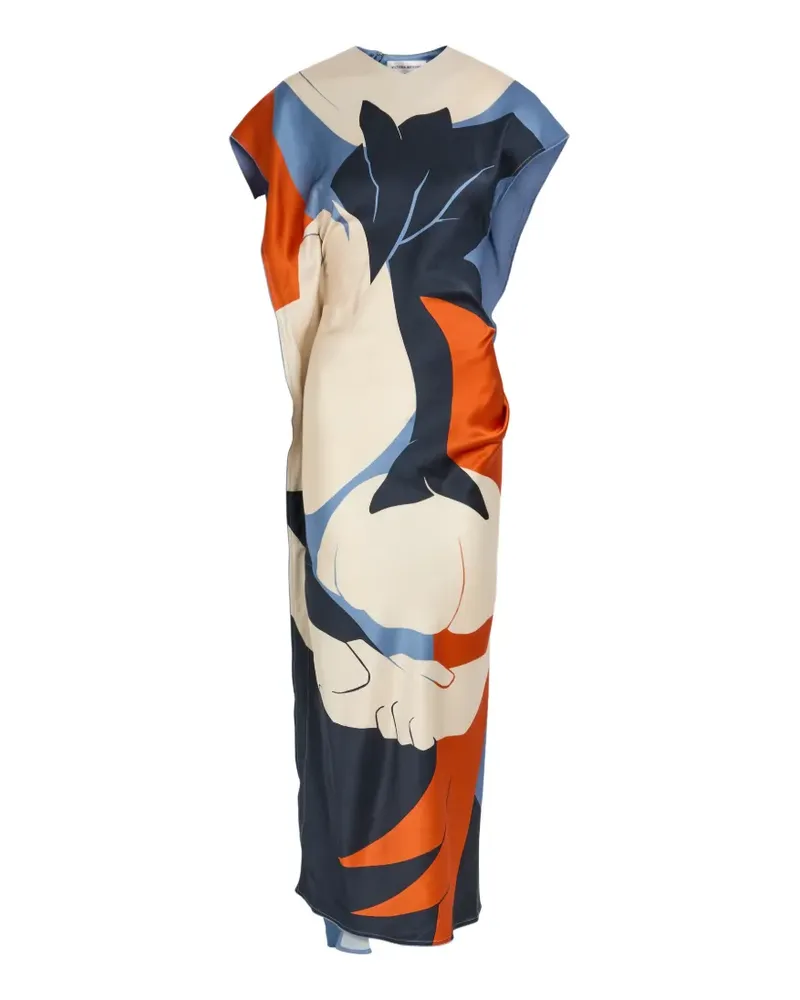 Victoria Beckham abstract-print draped midi dress - Nude Nude