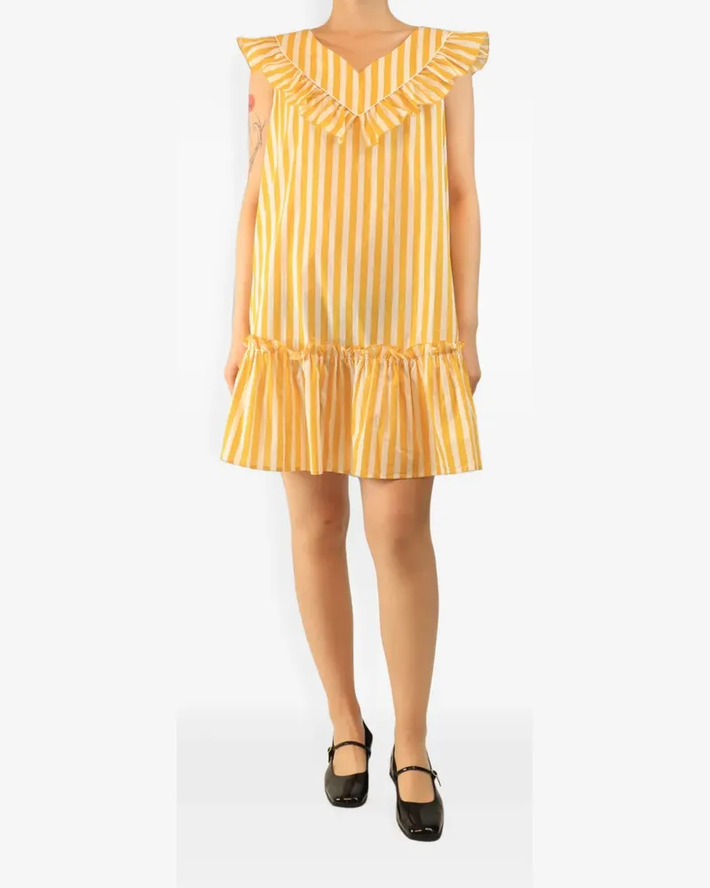 Loretta Caponi ruffle-trim striped mini dress - Gelb Gelb