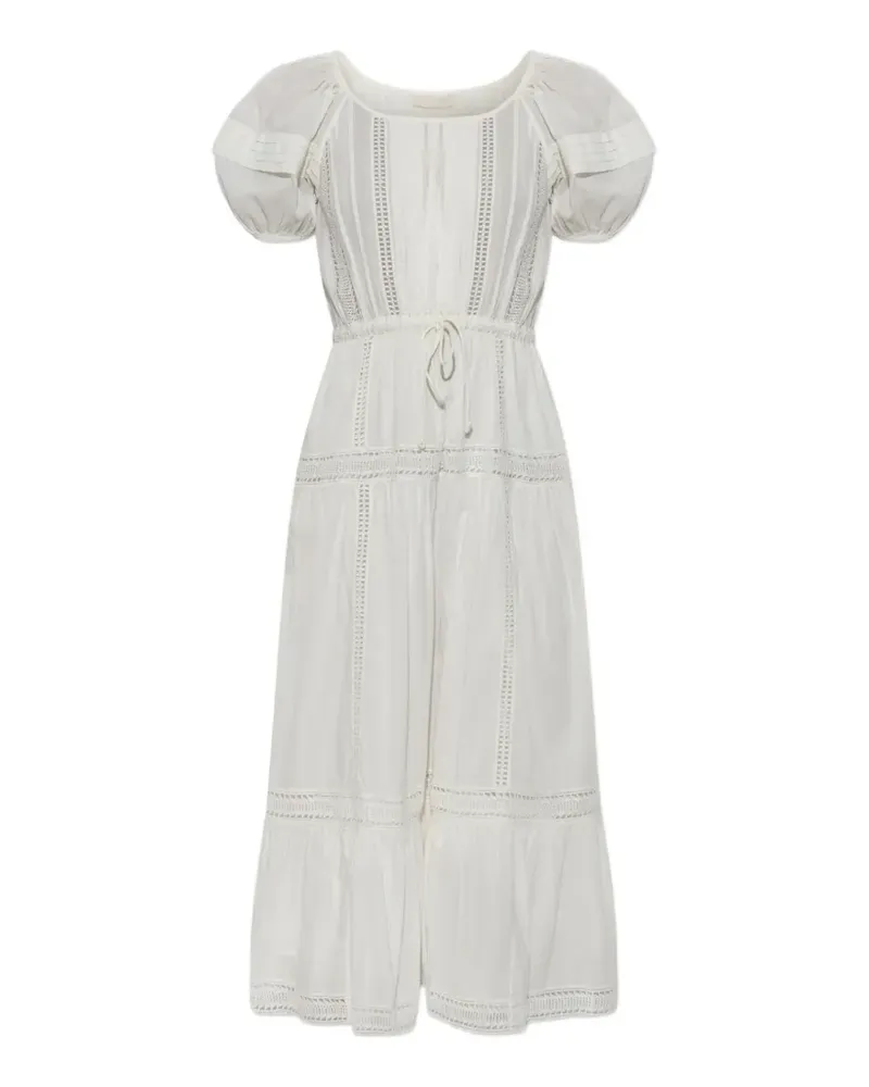 Ulla Johnson Gestuftes Isolde Midikleid mit Spitzenbesatz - Weiß Weiß