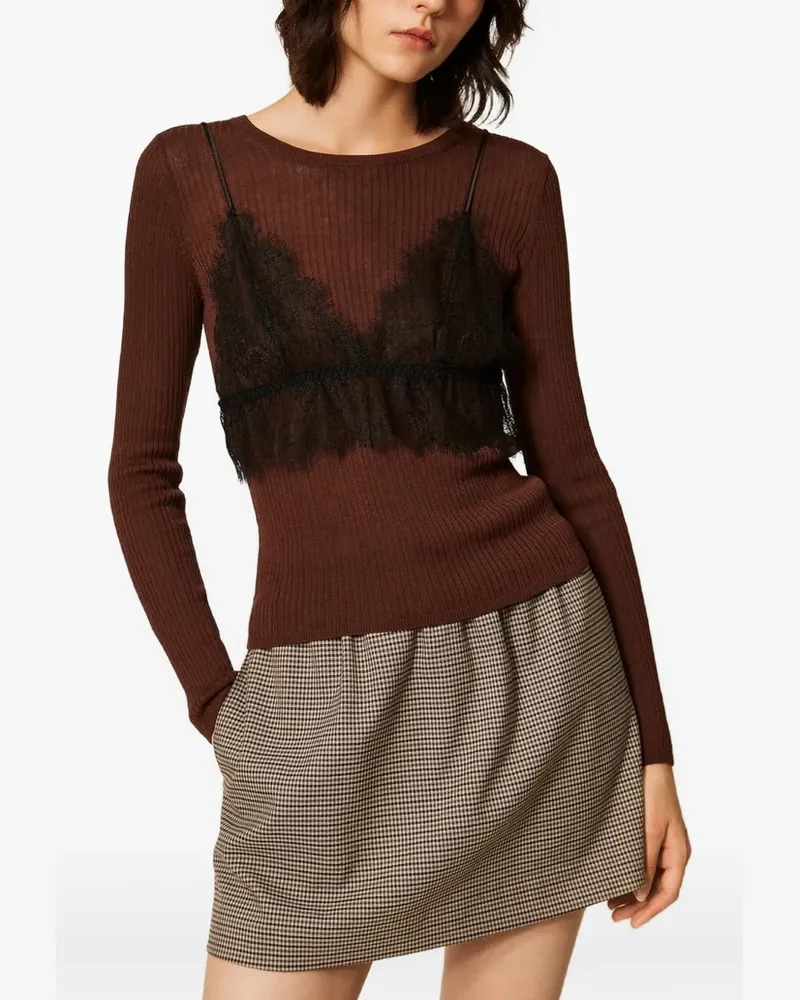 Twin-Set Pullover aus Seidengemisch mit Oberteil - Braun Braun