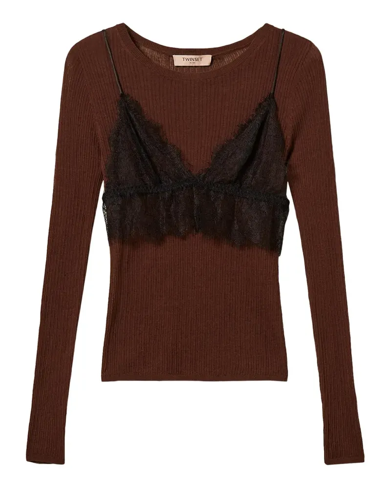 Twin-Set Pullover aus Seidengemisch mit Oberteil - Braun Braun
