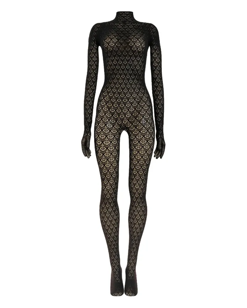 Wolford Mermaid-Net Catsuit mit Stehkragen - Schwarz Schwarz
