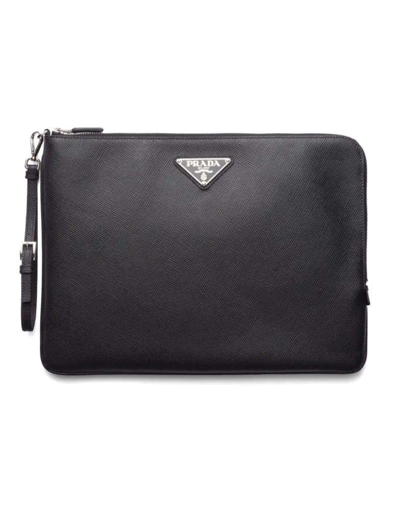 Prada Clutch mit Triangel-Logo - Schwarz Schwarz