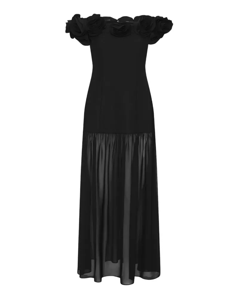 ROTATE Birger Christensen crepe flower maxi dress black - Schwarz Schwarz