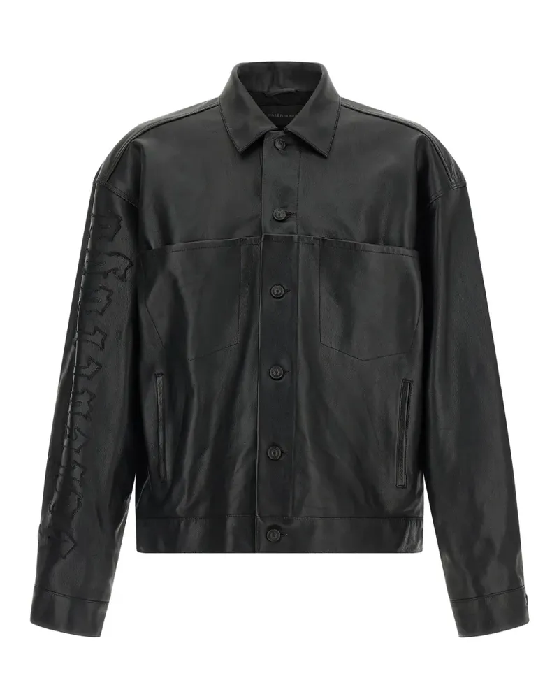 Balenciaga Gothic Denim embroidered leather shirt jacket - Schwarz Schwarz