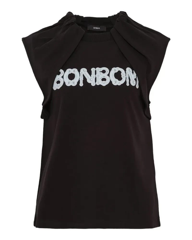 BONBOM Drapiertes Oberteil mit Piercing-Sticker-Print - Schwarz Schwarz