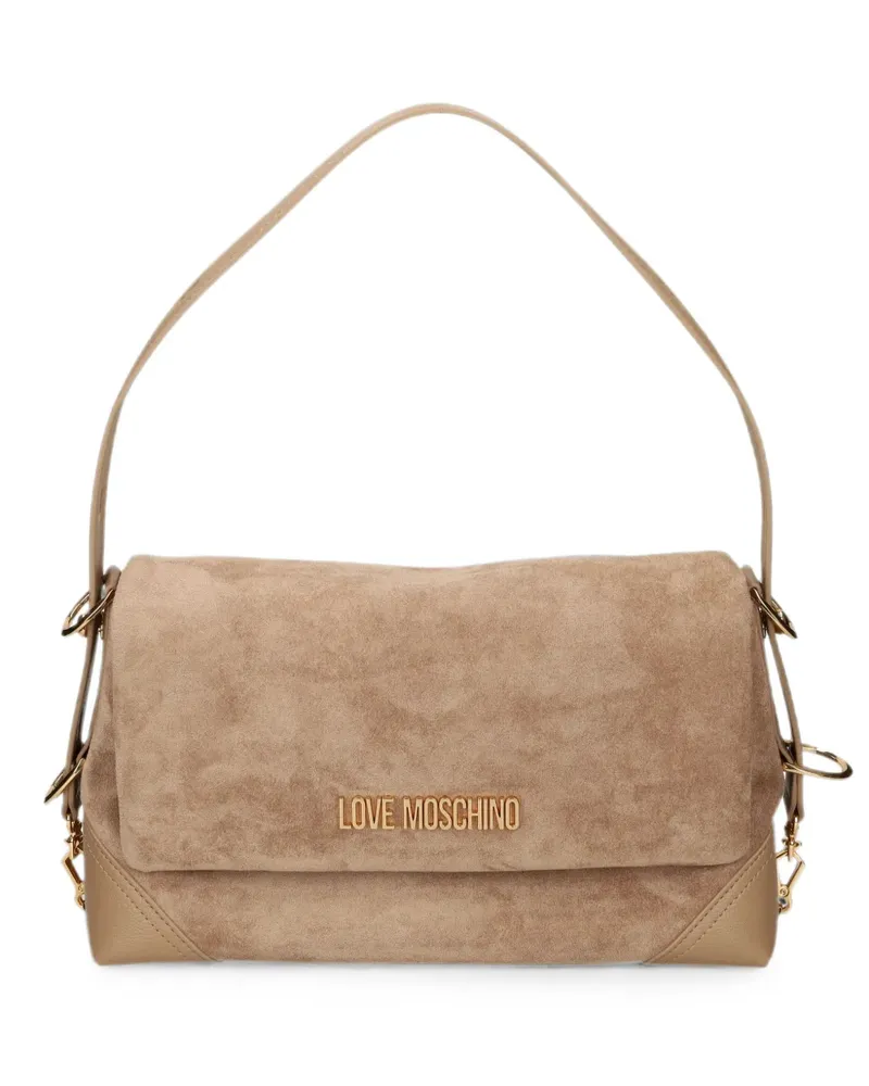 Moschino Schultertasche mit Logo-Schild - Nude Nude