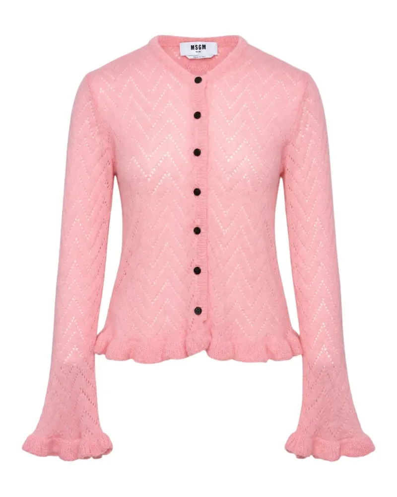 MSGM ruffle-trim pointelle cardigan - Rosa Rosa