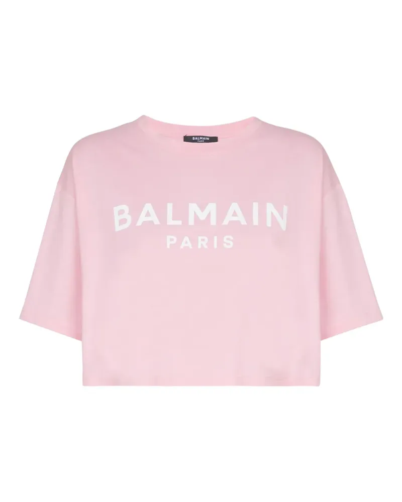 Balmain Cropped-T-Shirt mit Logo-Print - Rosa Rosa