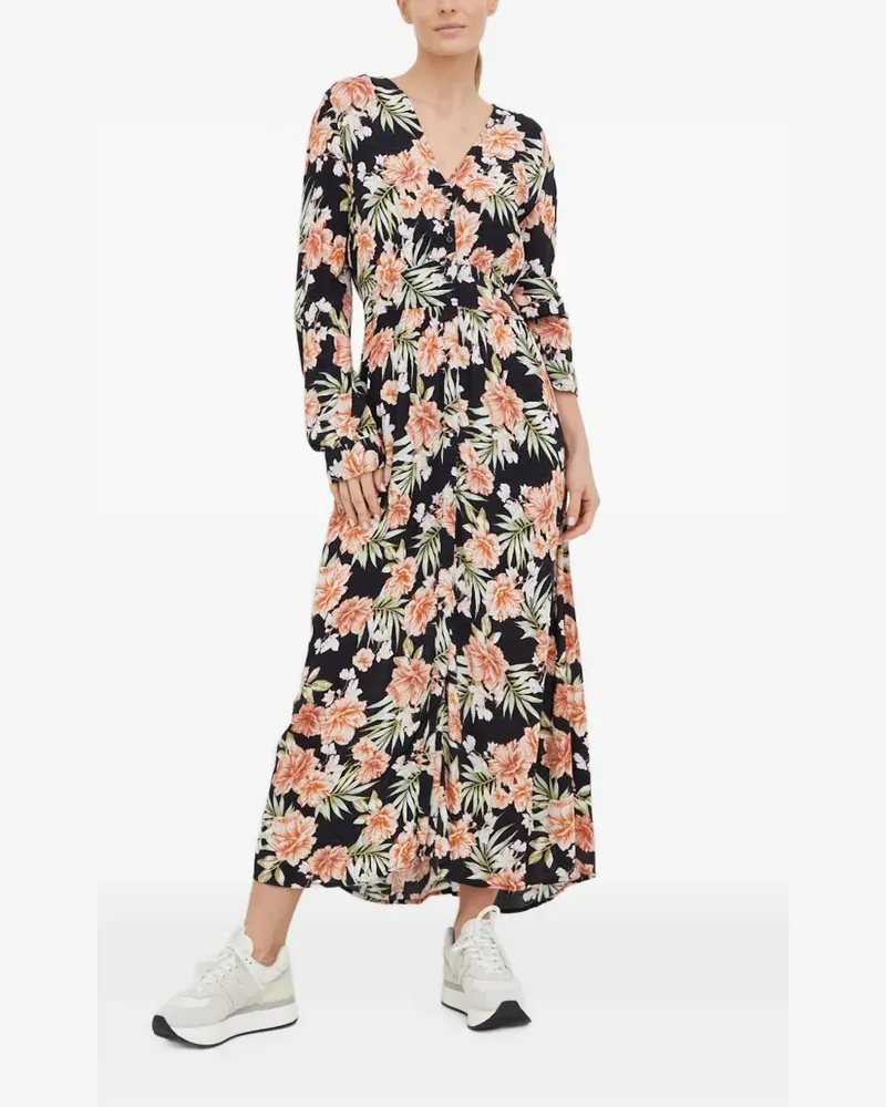 Rip Curl floral-print button-up midi dress - Schwarz Schwarz
